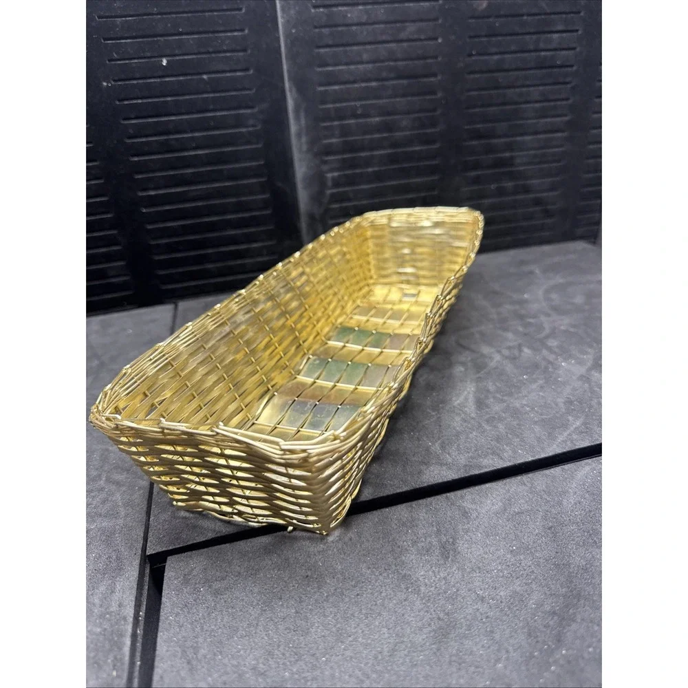 Vintage Brass Woven Basket,  Bread Basket, Gold‎ Metal Basket, MCM Art Style